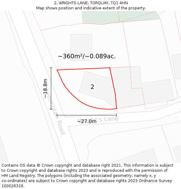 2, WRIGHTS LANE, TORQUAY, TQ1 4HN: Plot and title map