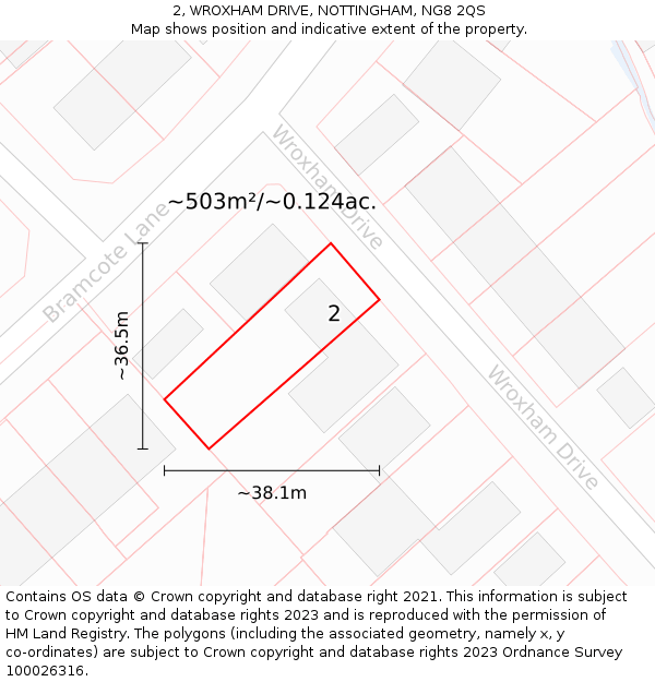 2, WROXHAM DRIVE, NOTTINGHAM, NG8 2QS: Plot and title map