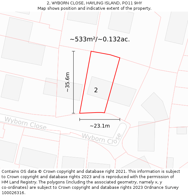 2, WYBORN CLOSE, HAYLING ISLAND, PO11 9HY: Plot and title map