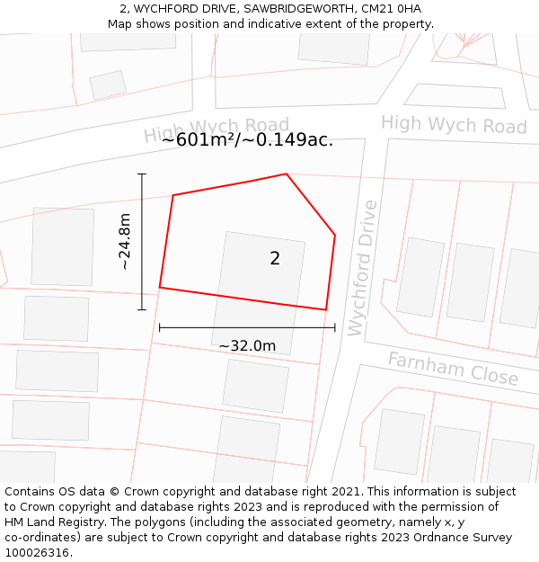 2, WYCHFORD DRIVE, SAWBRIDGEWORTH, CM21 0HA: Plot and title map