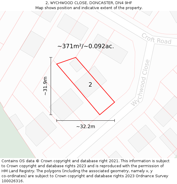 2, WYCHWOOD CLOSE, DONCASTER, DN4 9HF: Plot and title map