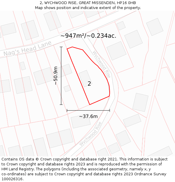 2, WYCHWOOD RISE, GREAT MISSENDEN, HP16 0HB: Plot and title map