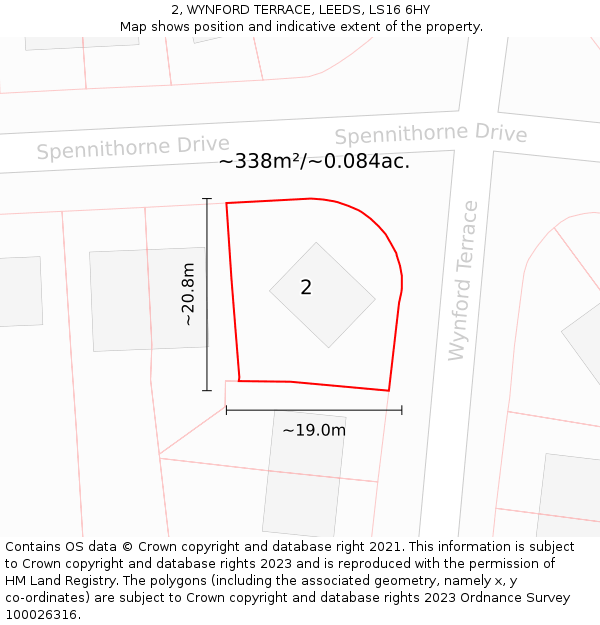 2, WYNFORD TERRACE, LEEDS, LS16 6HY: Plot and title map