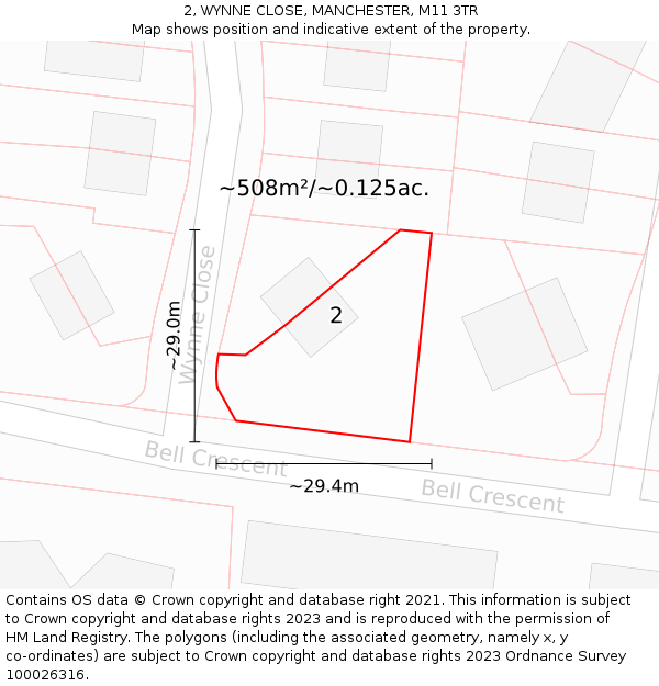 2, WYNNE CLOSE, MANCHESTER, M11 3TR: Plot and title map