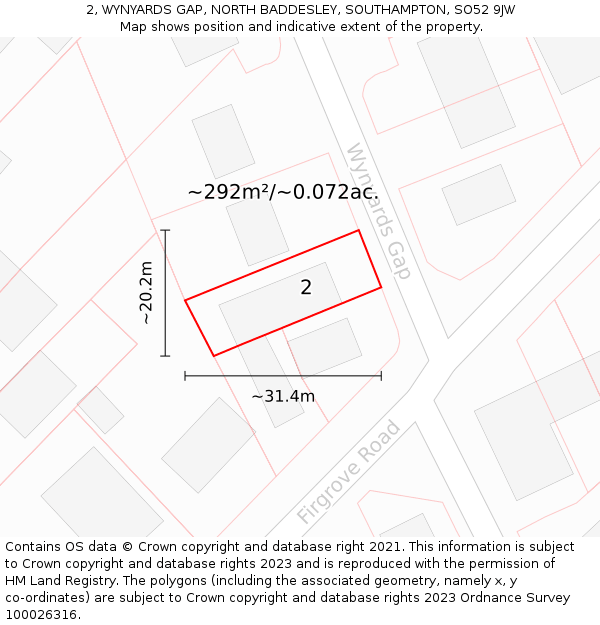 2, WYNYARDS GAP, NORTH BADDESLEY, SOUTHAMPTON, SO52 9JW: Plot and title map