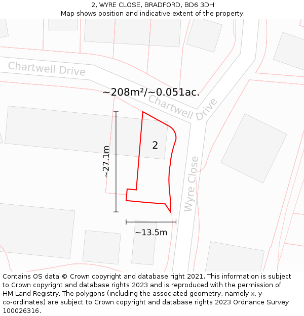 2, WYRE CLOSE, BRADFORD, BD6 3DH: Plot and title map