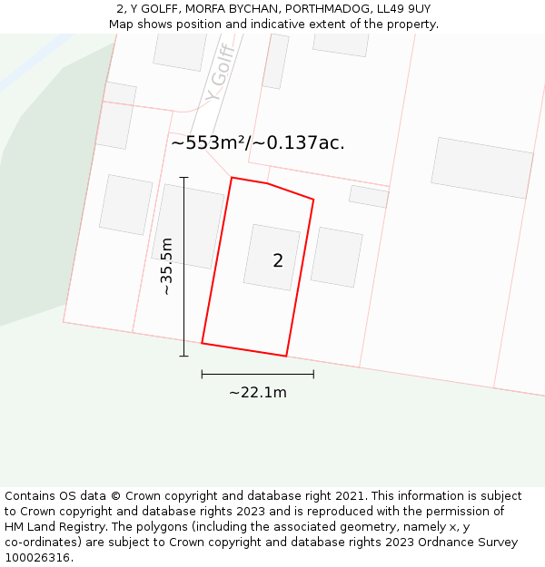 2, Y GOLFF, MORFA BYCHAN, PORTHMADOG, LL49 9UY: Plot and title map