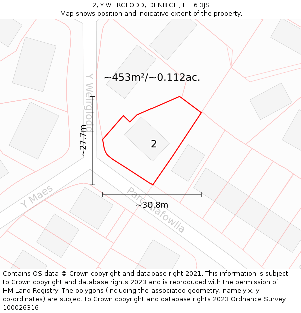 2, Y WEIRGLODD, DENBIGH, LL16 3JS: Plot and title map