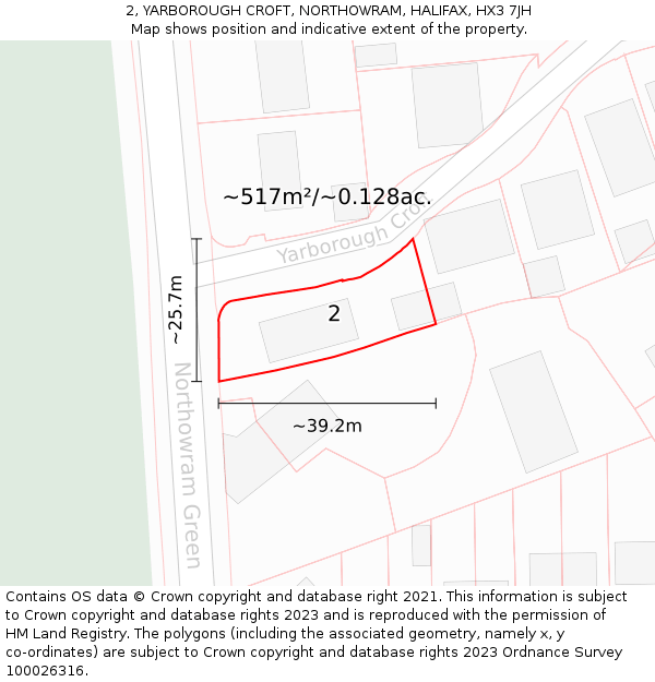 2, YARBOROUGH CROFT, NORTHOWRAM, HALIFAX, HX3 7JH: Plot and title map