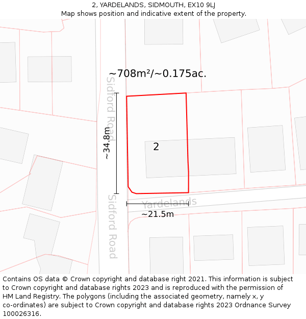 2, YARDELANDS, SIDMOUTH, EX10 9LJ: Plot and title map