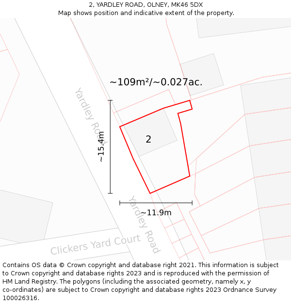2, YARDLEY ROAD, OLNEY, MK46 5DX: Plot and title map