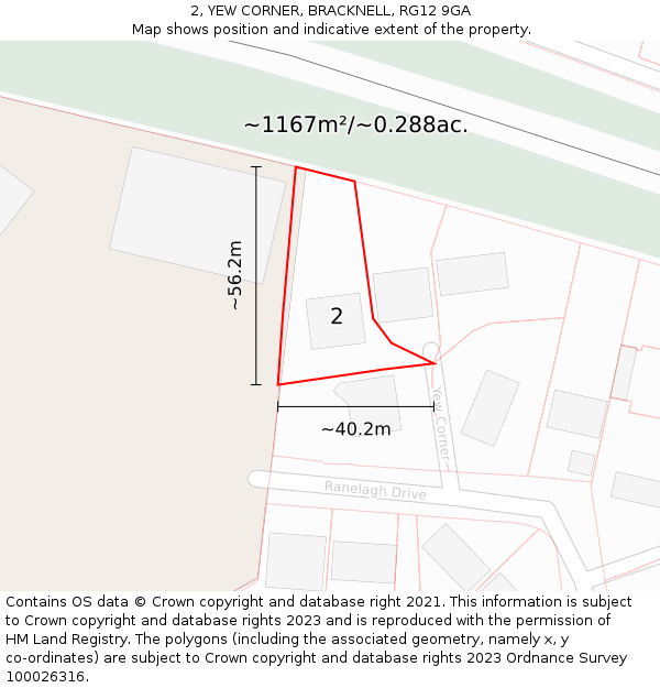 2, YEW CORNER, BRACKNELL, RG12 9GA: Plot and title map