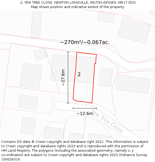 2, YEW TREE CLOSE, NEWTON LONGVILLE, MILTON KEYNES, MK17 0DG: Plot and title map