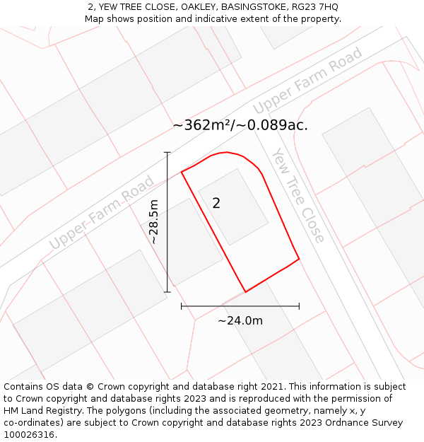 2, YEW TREE CLOSE, OAKLEY, BASINGSTOKE, RG23 7HQ: Plot and title map