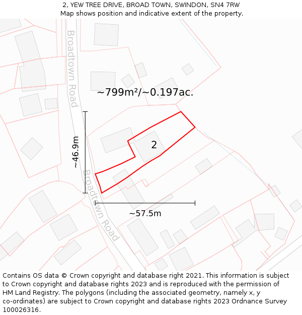 2, YEW TREE DRIVE, BROAD TOWN, SWINDON, SN4 7RW: Plot and title map