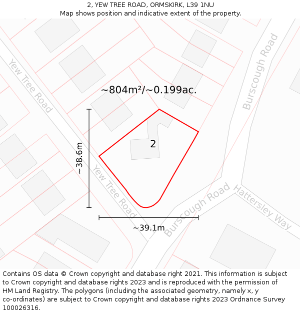 2, YEW TREE ROAD, ORMSKIRK, L39 1NU: Plot and title map