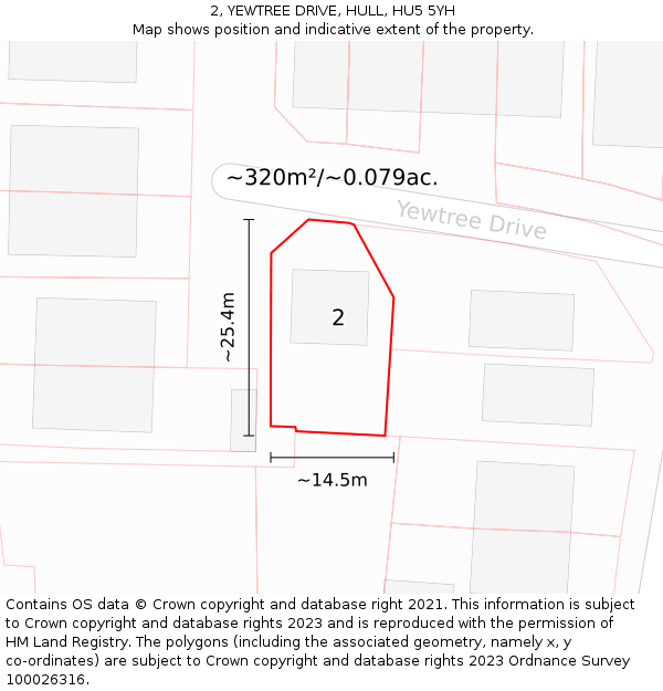 2, YEWTREE DRIVE, HULL, HU5 5YH: Plot and title map