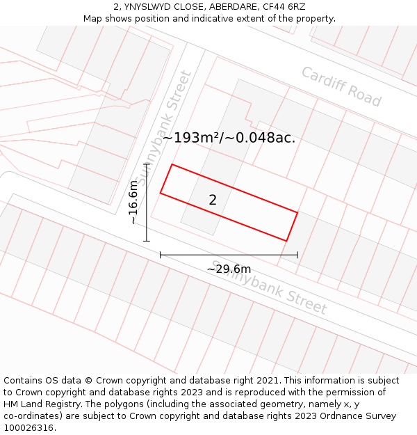 2, YNYSLWYD CLOSE, ABERDARE, CF44 6RZ: Plot and title map