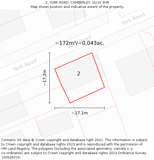 2, YORK ROAD, CAMBERLEY, GU15 4HR: Plot and title map