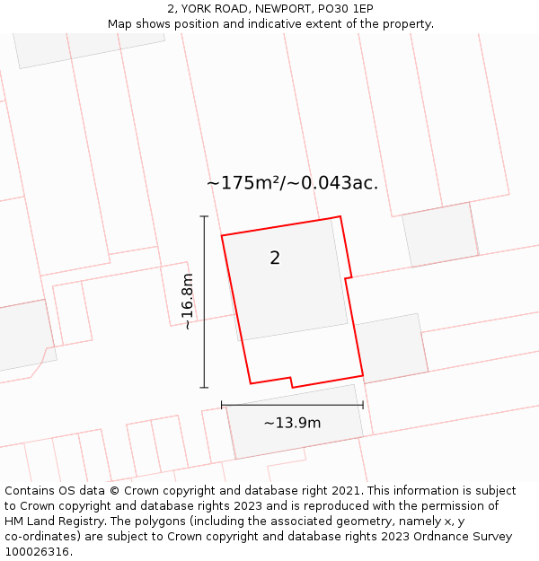 2, YORK ROAD, NEWPORT, PO30 1EP: Plot and title map