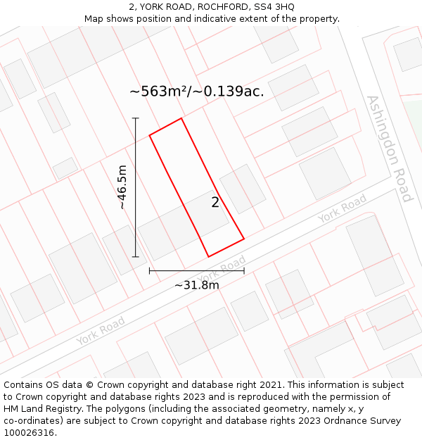 2, YORK ROAD, ROCHFORD, SS4 3HQ: Plot and title map