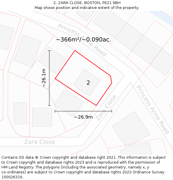 2, ZARA CLOSE, BOSTON, PE21 9BH: Plot and title map