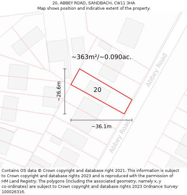 20, ABBEY ROAD, SANDBACH, CW11 3HA: Plot and title map