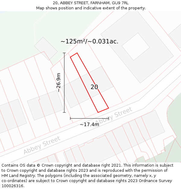 20, ABBEY STREET, FARNHAM, GU9 7RL: Plot and title map