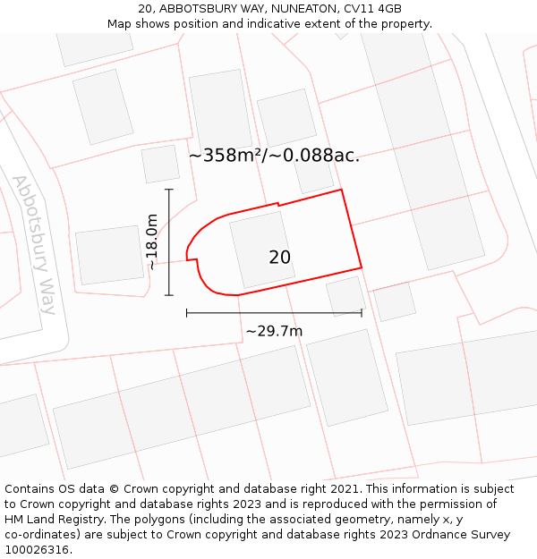 20, ABBOTSBURY WAY, NUNEATON, CV11 4GB: Plot and title map