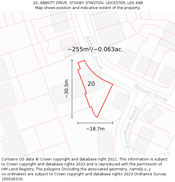 20, ABBOTT DRIVE, STONEY STANTON, LEICESTER, LE9 4AB: Plot and title map