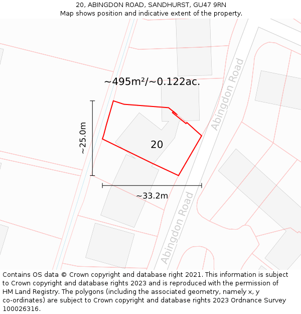 20, ABINGDON ROAD, SANDHURST, GU47 9RN: Plot and title map