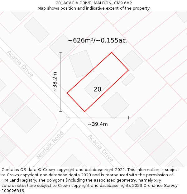 20, ACACIA DRIVE, MALDON, CM9 6AP: Plot and title map