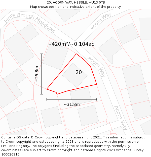 20, ACORN WAY, HESSLE, HU13 0TB: Plot and title map