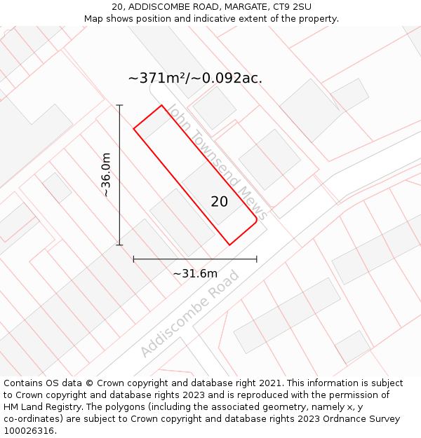 20, ADDISCOMBE ROAD, MARGATE, CT9 2SU: Plot and title map