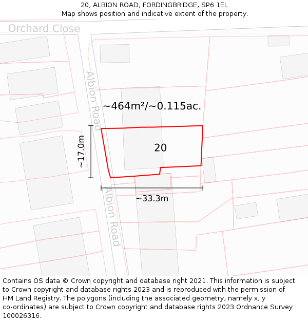 20, ALBION ROAD, FORDINGBRIDGE, SP6 1EL: Plot and title map