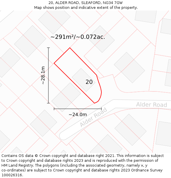20, ALDER ROAD, SLEAFORD, NG34 7GW: Plot and title map