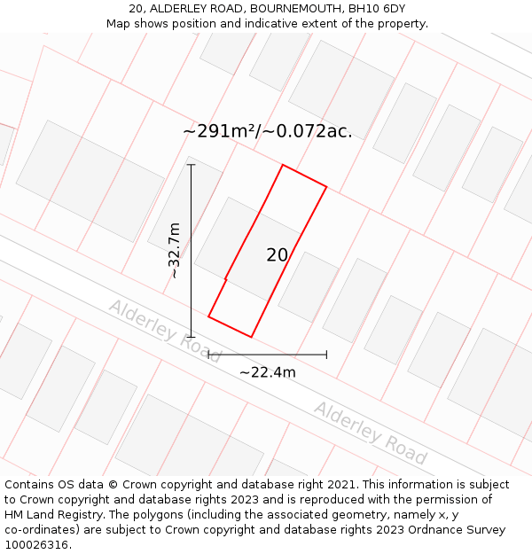 20, ALDERLEY ROAD, BOURNEMOUTH, BH10 6DY: Plot and title map