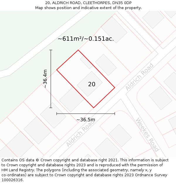 20, ALDRICH ROAD, CLEETHORPES, DN35 0DP: Plot and title map