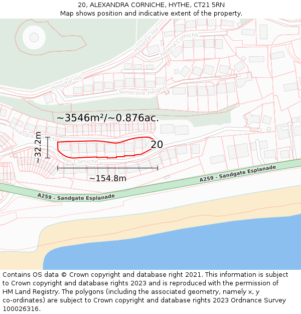 20, ALEXANDRA CORNICHE, HYTHE, CT21 5RN: Plot and title map