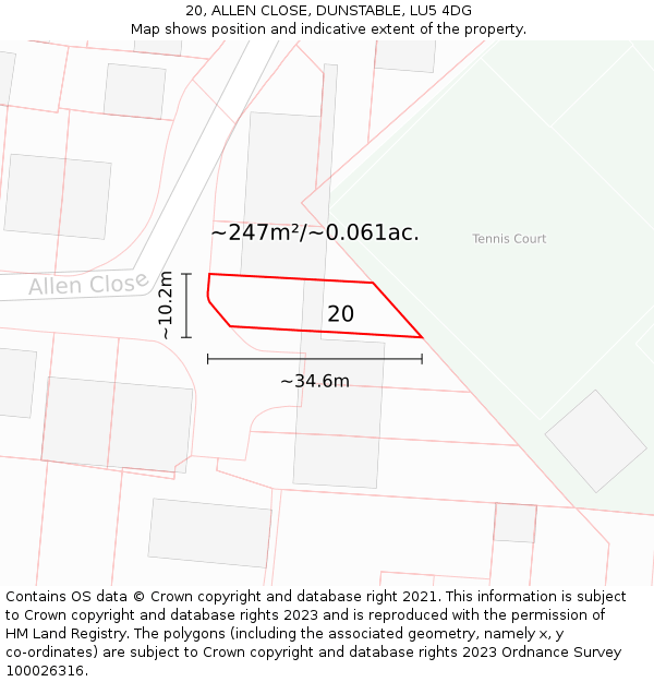 20, ALLEN CLOSE, DUNSTABLE, LU5 4DG: Plot and title map