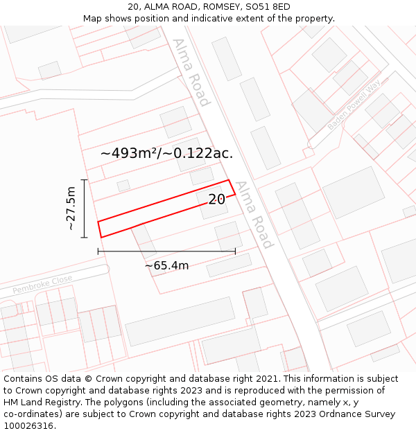 20, ALMA ROAD, ROMSEY, SO51 8ED: Plot and title map