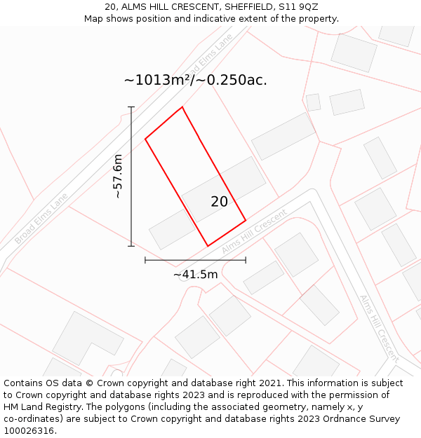 20, ALMS HILL CRESCENT, SHEFFIELD, S11 9QZ: Plot and title map