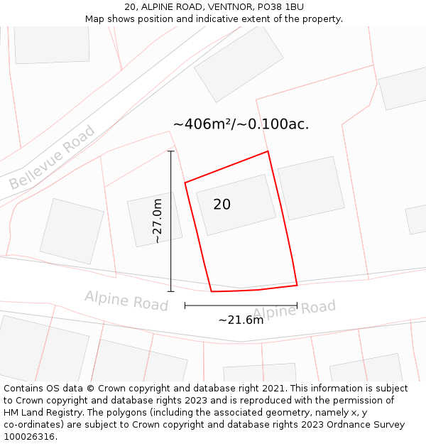 20, ALPINE ROAD, VENTNOR, PO38 1BU: Plot and title map