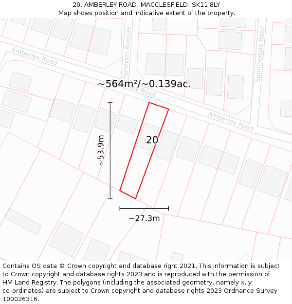 20, AMBERLEY ROAD, MACCLESFIELD, SK11 8LY: Plot and title map