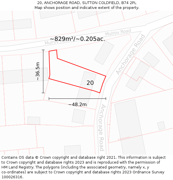 20, ANCHORAGE ROAD, SUTTON COLDFIELD, B74 2PL: Plot and title map