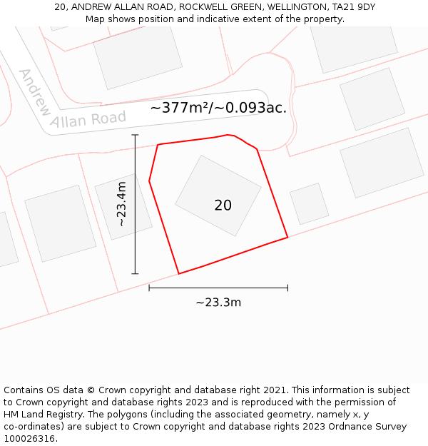 20, ANDREW ALLAN ROAD, ROCKWELL GREEN, WELLINGTON, TA21 9DY: Plot and title map