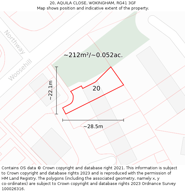 20, AQUILA CLOSE, WOKINGHAM, RG41 3GF: Plot and title map