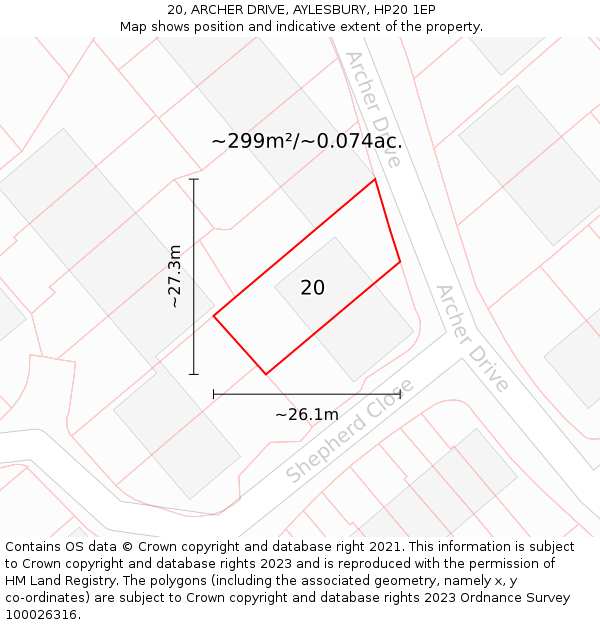 20, ARCHER DRIVE, AYLESBURY, HP20 1EP: Plot and title map