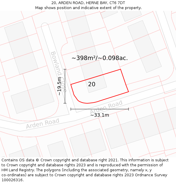 20, ARDEN ROAD, HERNE BAY, CT6 7DT: Plot and title map