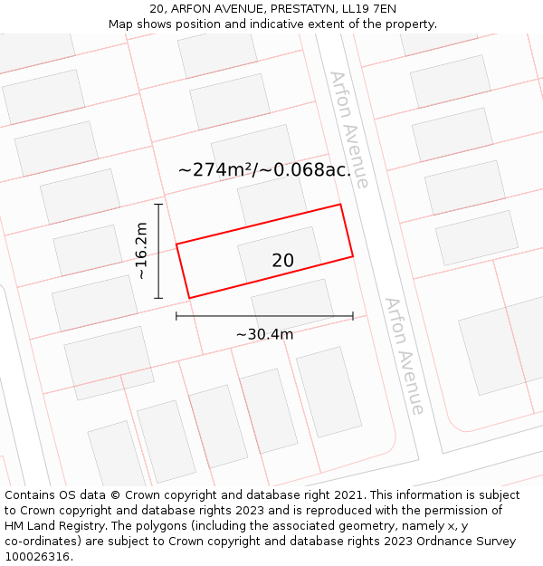 20, ARFON AVENUE, PRESTATYN, LL19 7EN: Plot and title map